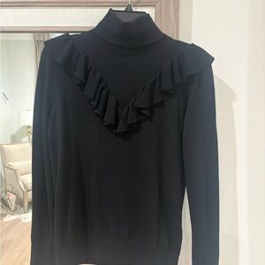 J. Crew Black Ruffled Turtleneck Sweater